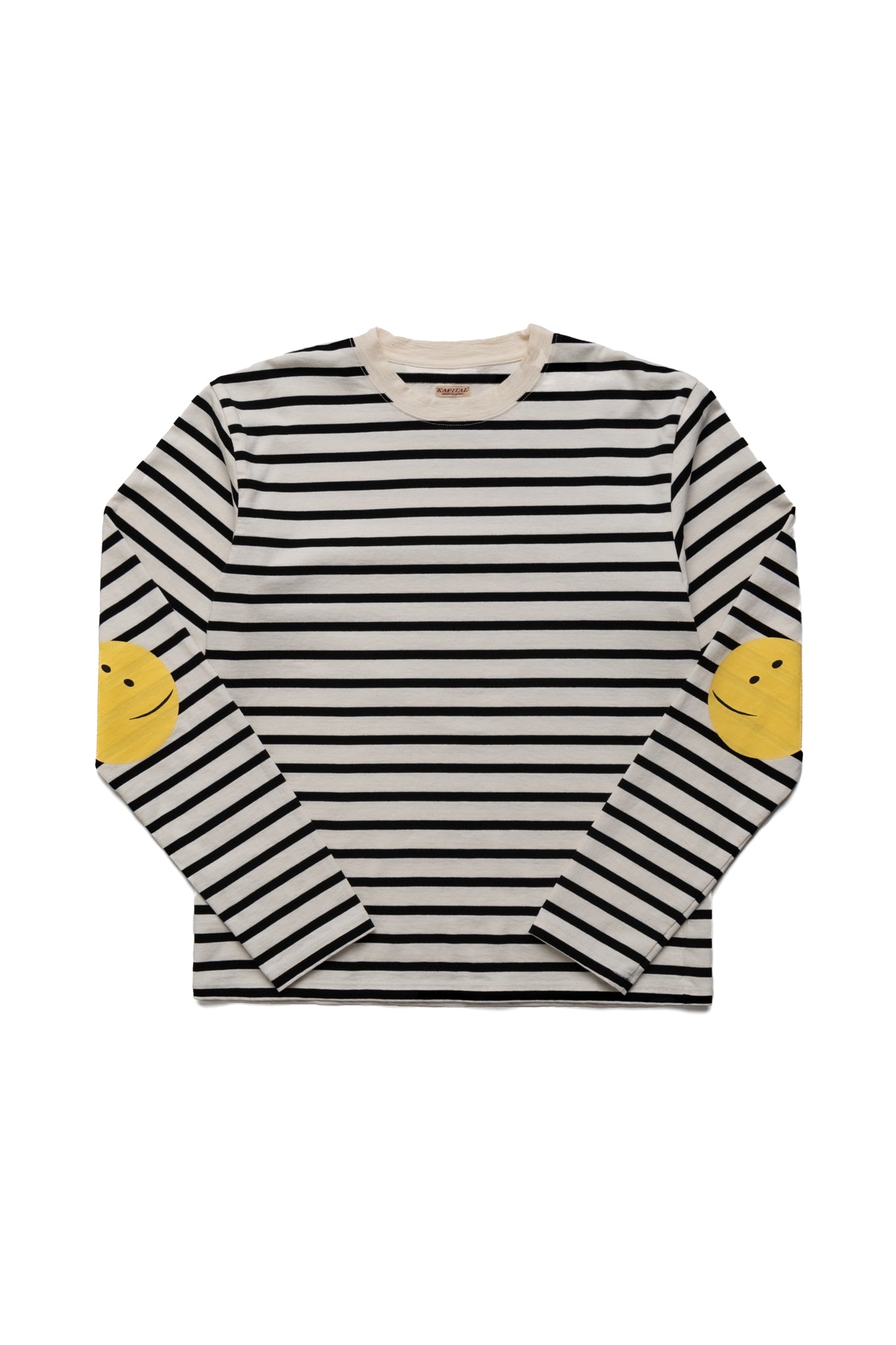 Stripe Jersey Crew Long Sleeve T (RAINBOWY Patch) - Black x Ecru