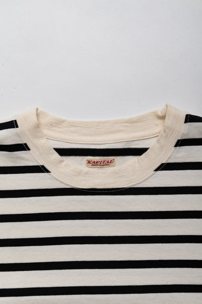 Stripe Jersey Crew Long Sleeve T (RAINBOWY Patch) - Black x Ecru