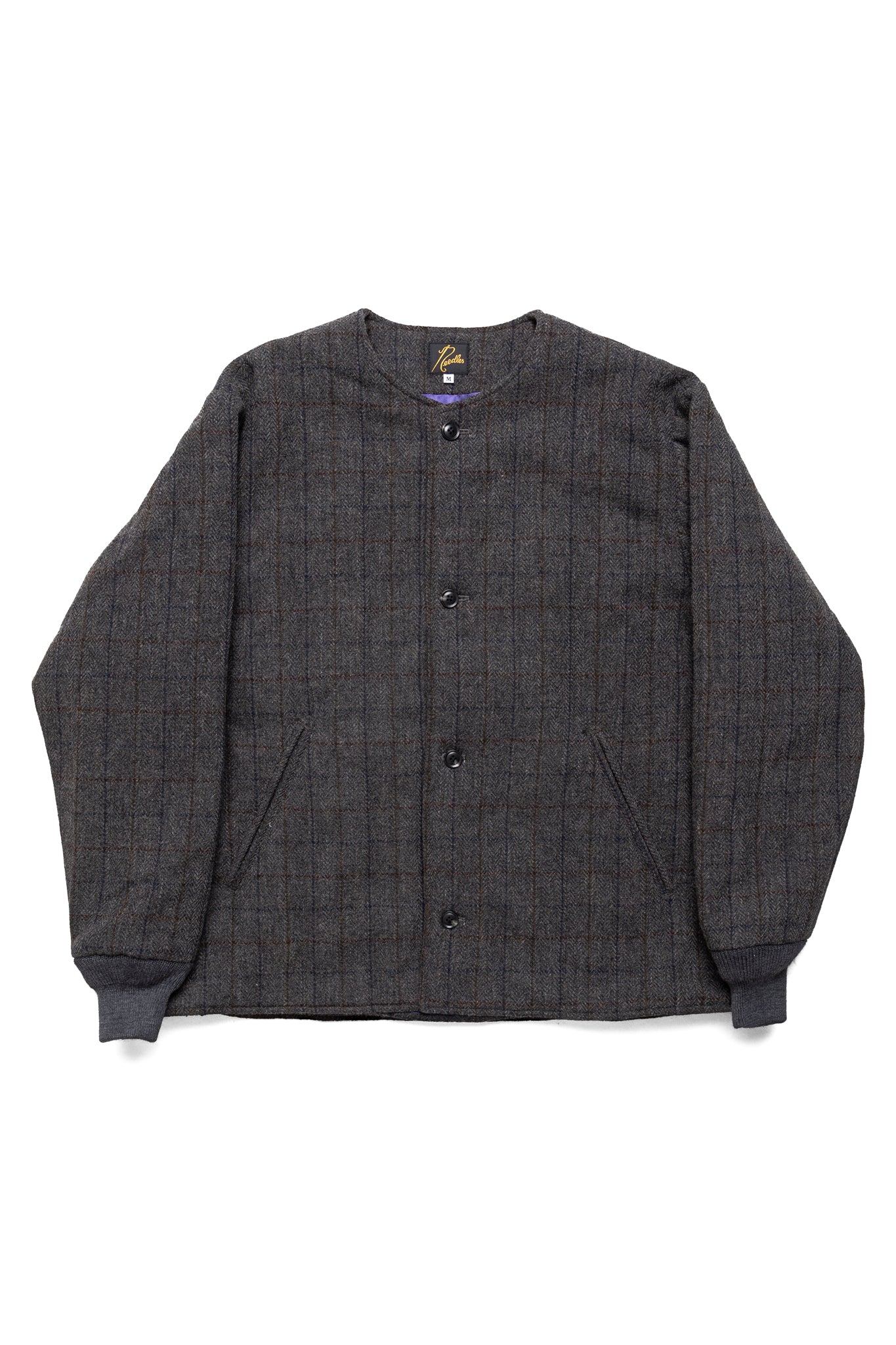 Quilted Crew Neck Jacket Wool Windowpane - Charcoal