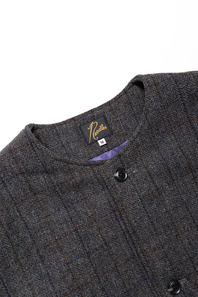 Quilted Crew Neck Jacket Wool Windowpane - Charcoal