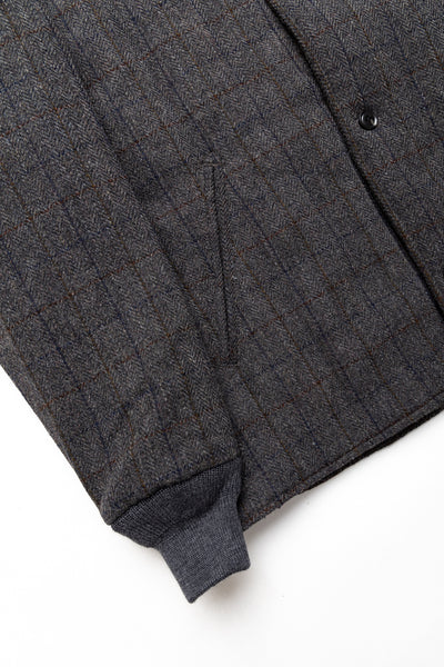 Quilted Crew Neck Jacket Wool Windowpane - Charcoal