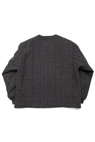 Quilted Crew Neck Jacket Wool Windowpane - Charcoal