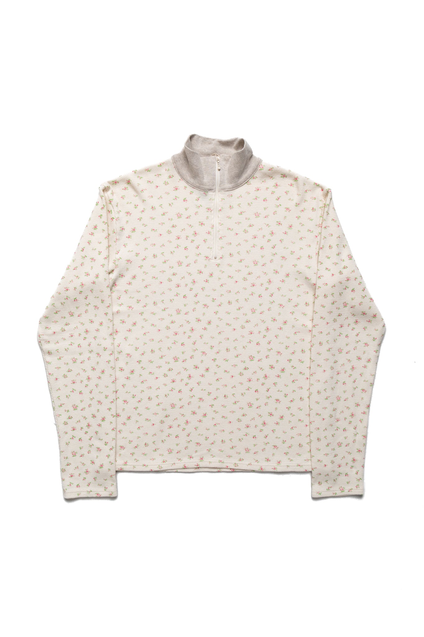 Waffle Jersey Callico Print Half Zip T (2TONES) - Pink