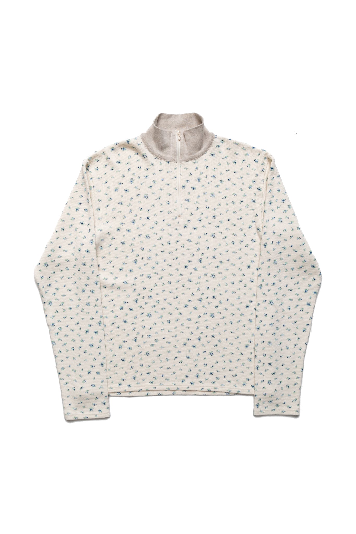 Waffle Jersey Callico Print Half Zip T (2TONES) - Blue