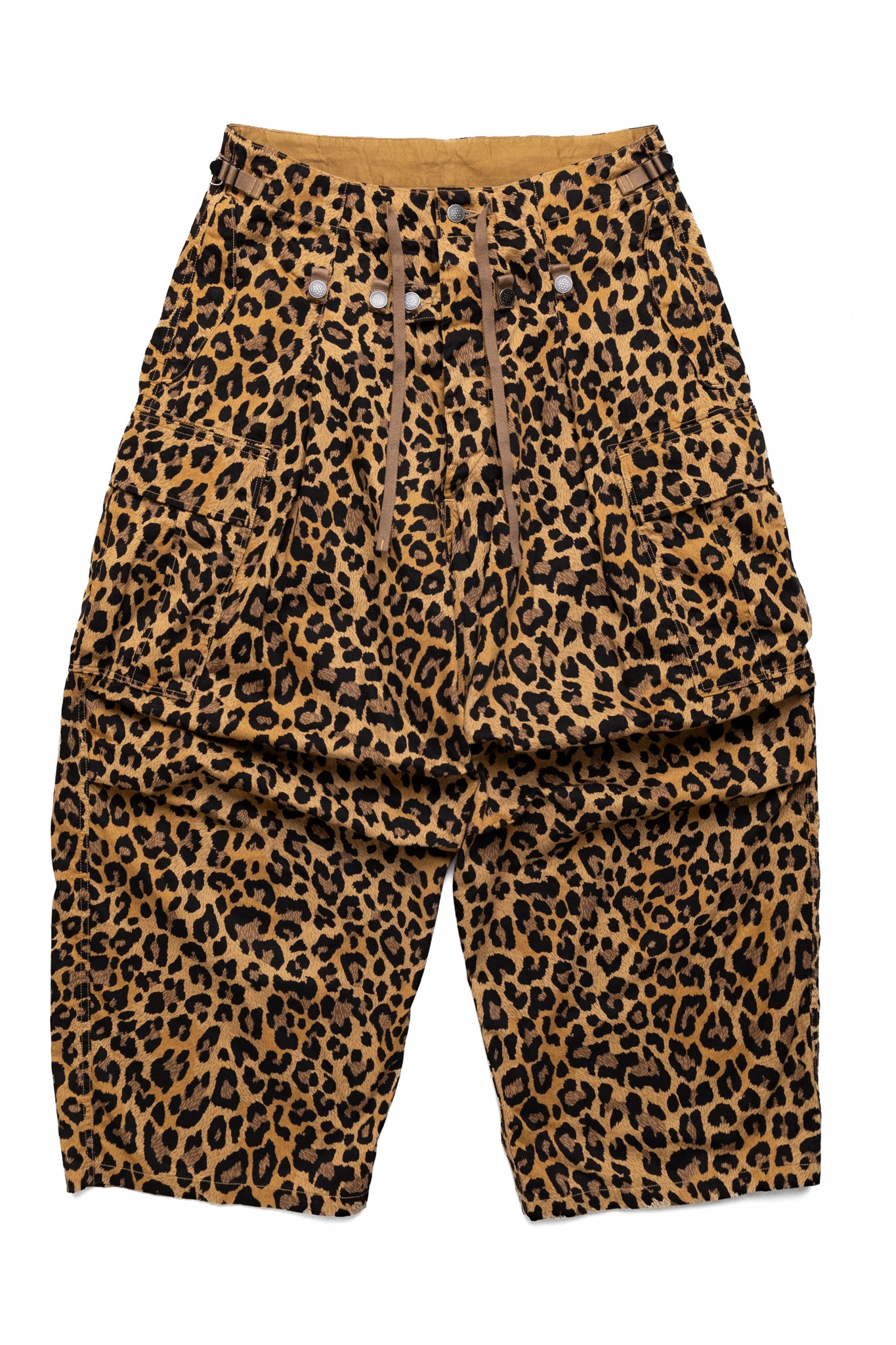 Cotton Herringbone Leopard JUMBO Cargo Pants - Brown