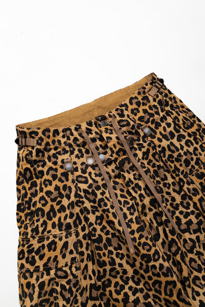 Cotton Herringbone Leopard JUMBO Cargo Pants - Brown