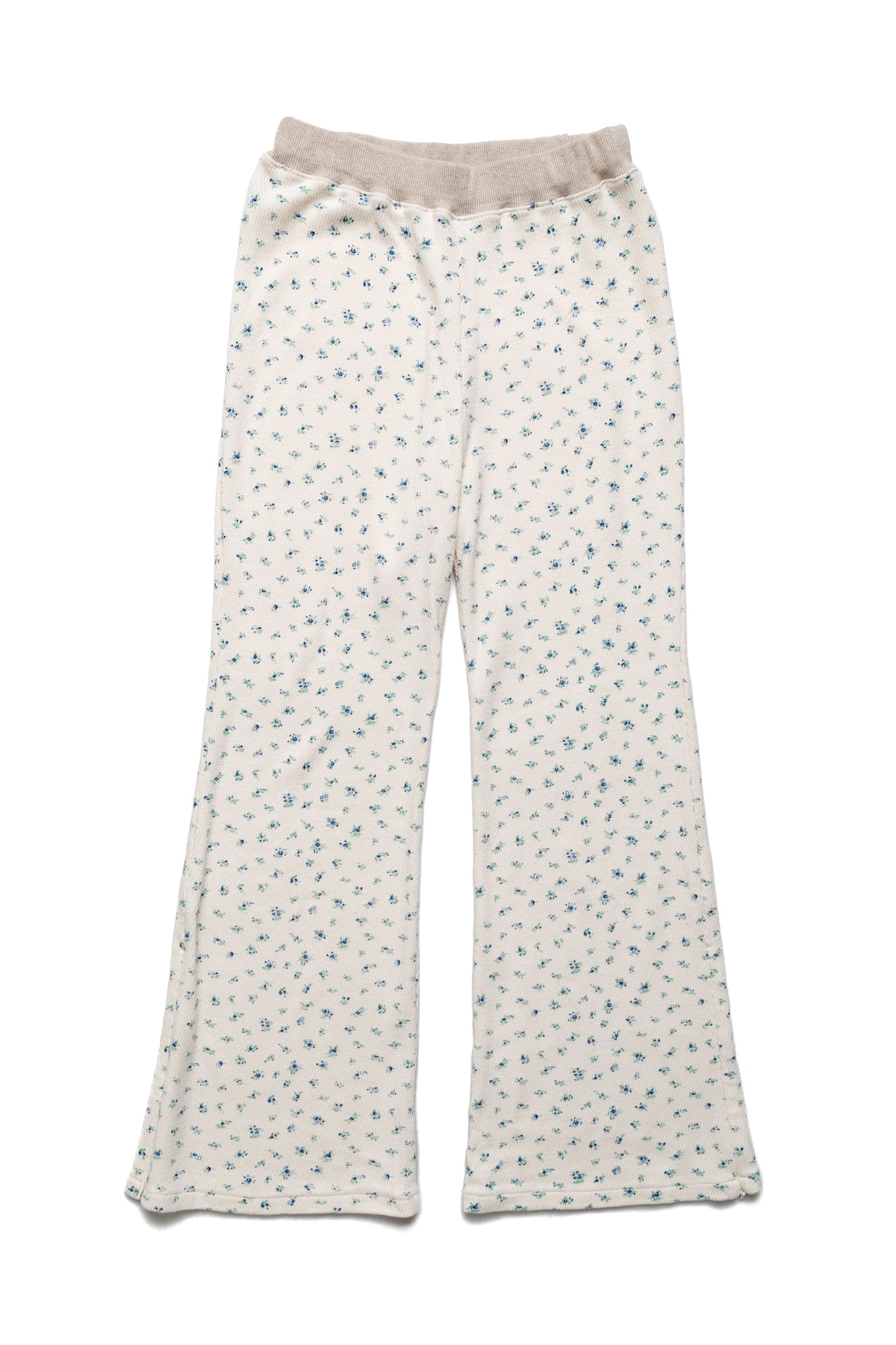 Waffle Jersey Calico Print Flare Pants - Blue