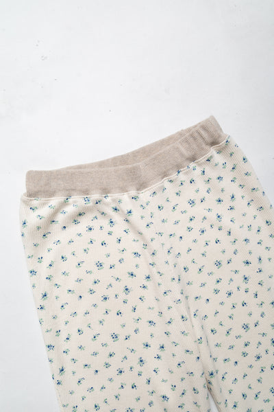 Waffle Jersey Calico Print Flare Pants - Blue