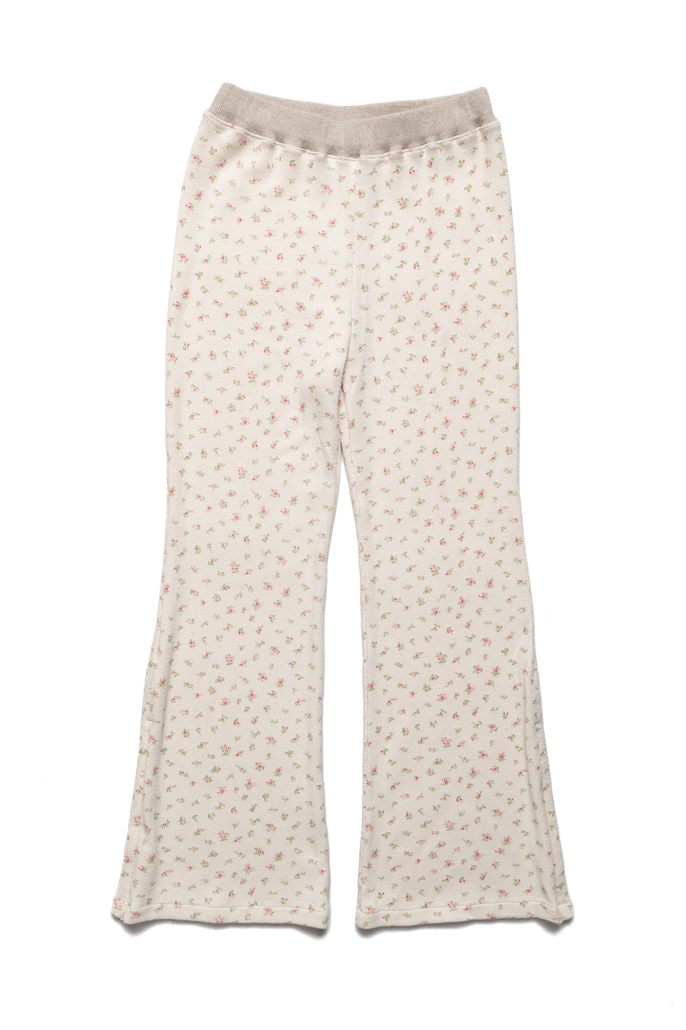 Waffle Jersey Calico Print Flare Pants - Pink