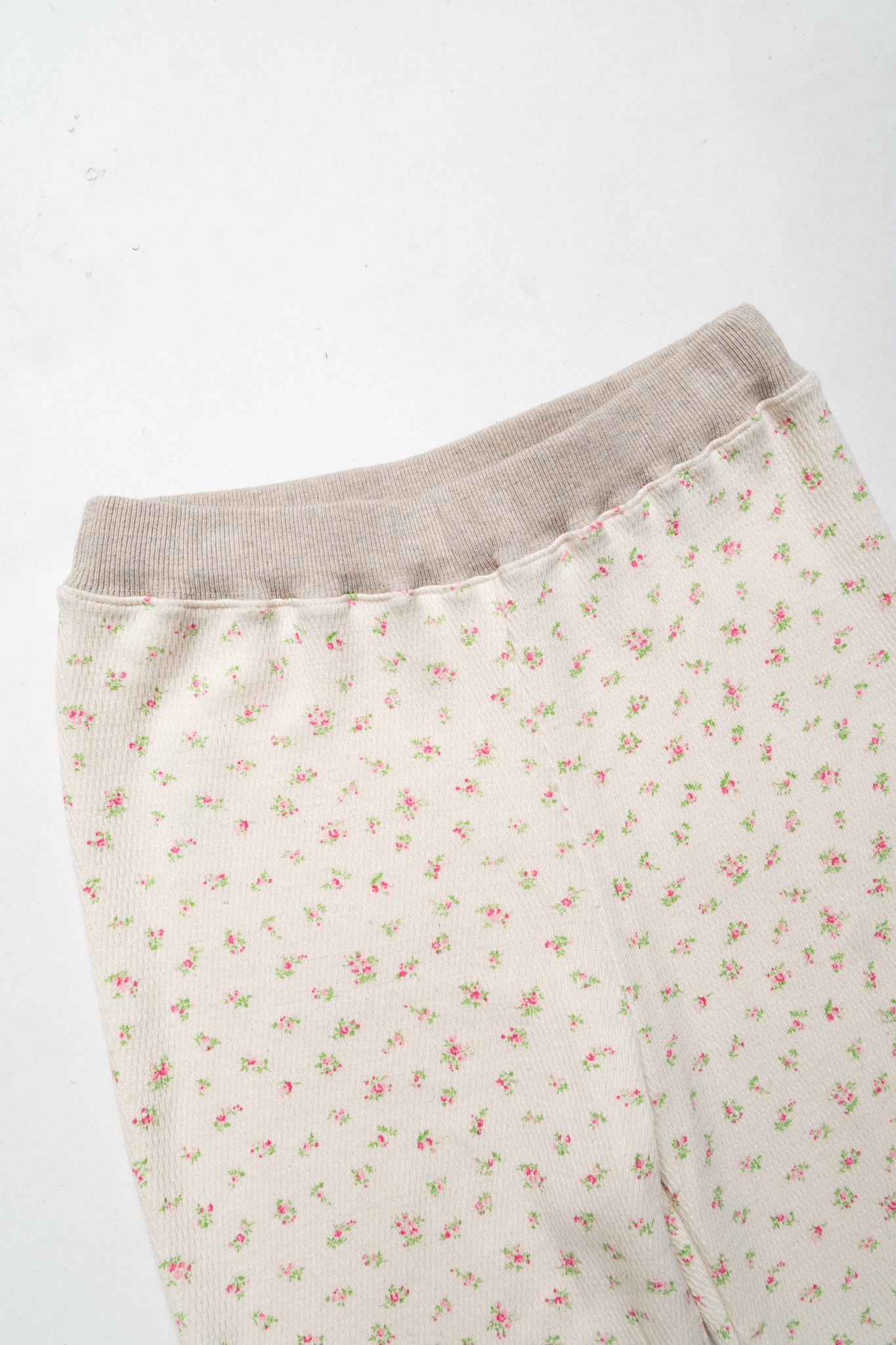 Waffle Jersey Calico Print Flare Pants - Pink