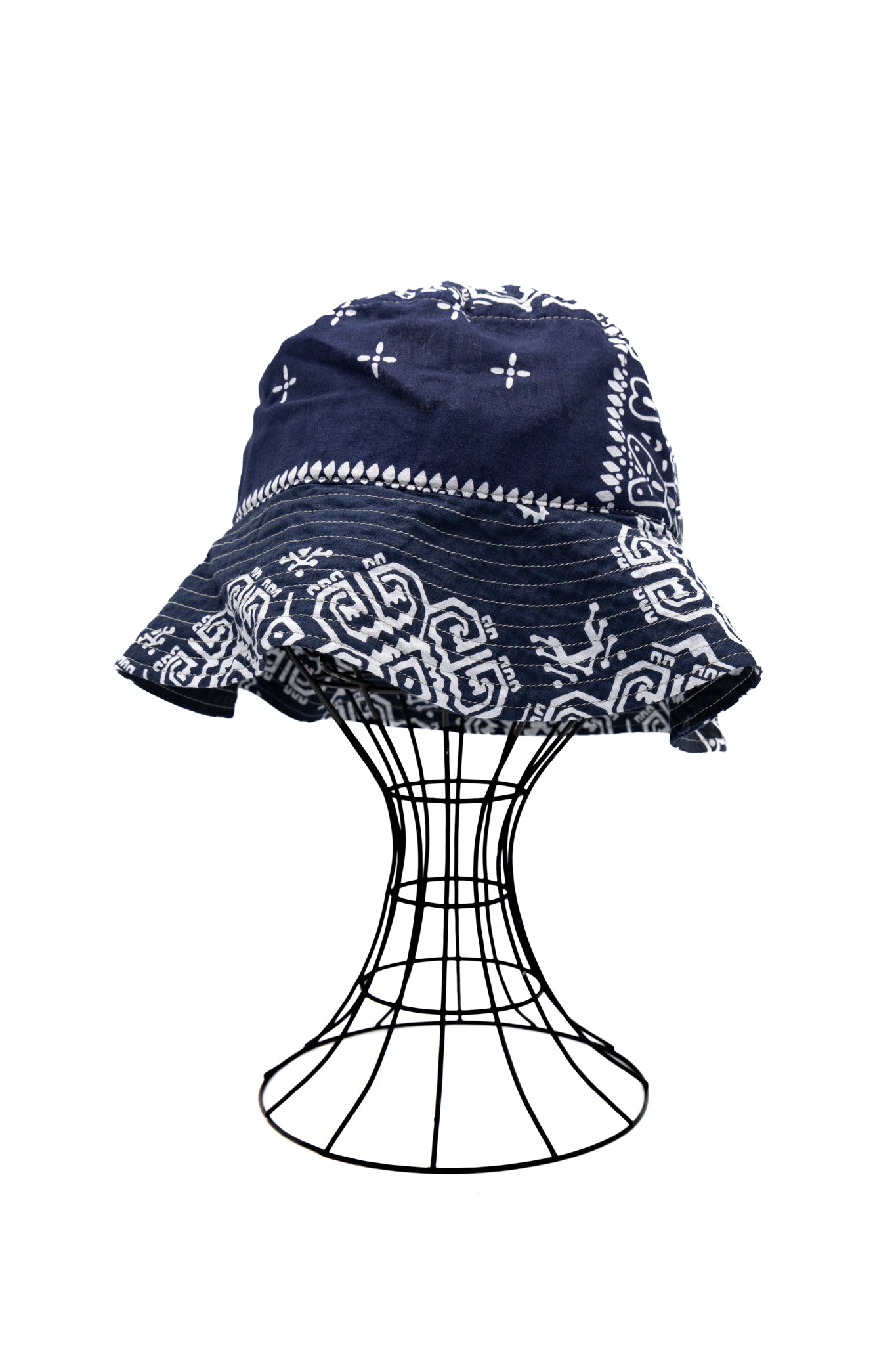 Bandana Patchwork BUCKET Hat (Long Brim) - Purple Navy