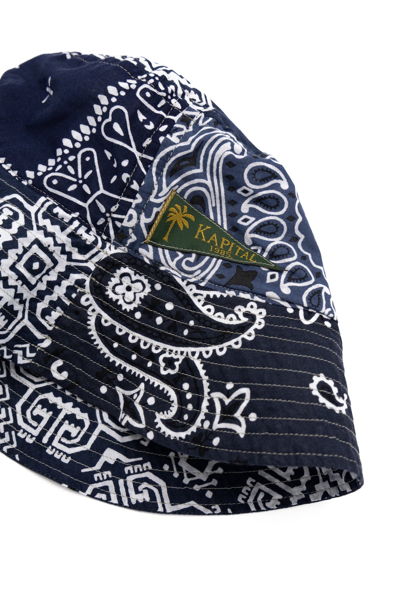 Bandana Patchwork BUCKET Hat (Long Brim) - Purple Navy