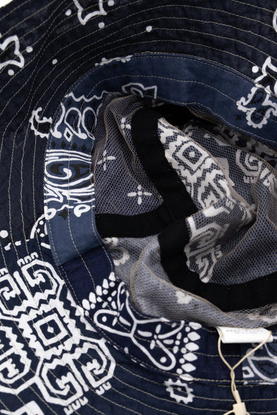 Bandana Patchwork BUCKET Hat (Long Brim) - Purple Navy