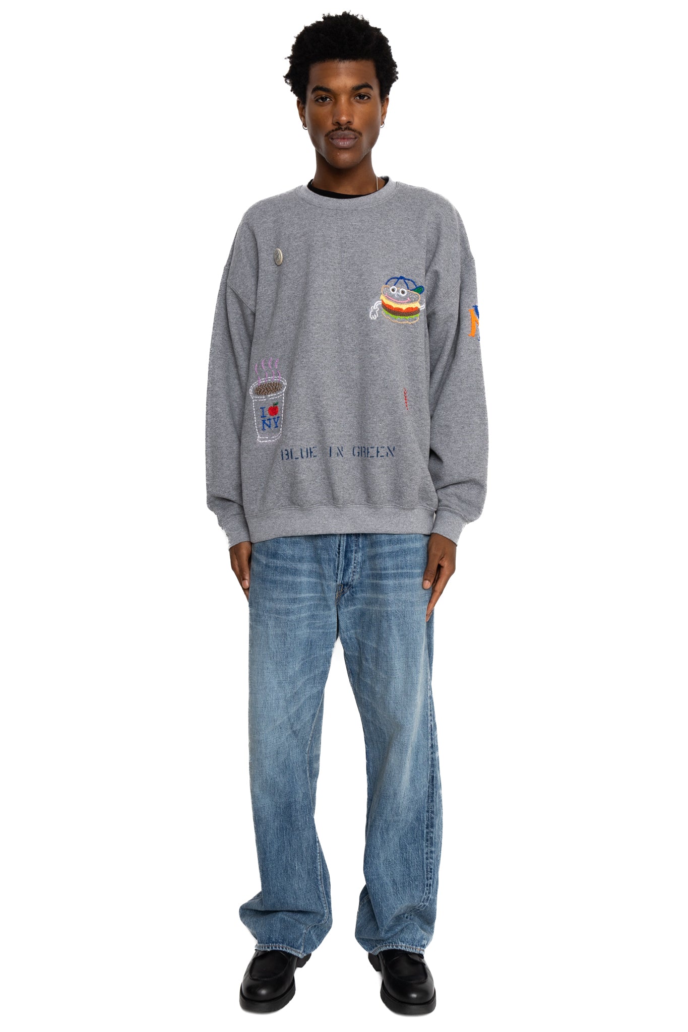 Burger Boy With NYC Icons Crew Sweatshirt Grey - L (1)