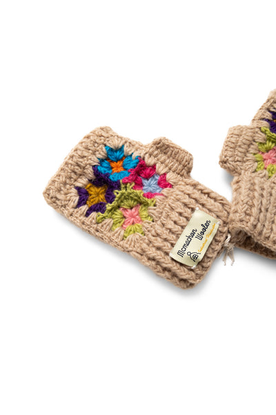 Hand Warmer "4 Flowers" Crochet - Natural