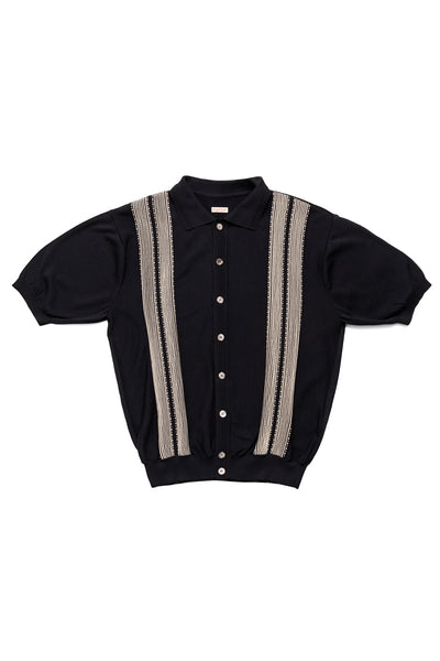 14G Cotton Knit OYSTER Aloha Polo - Black