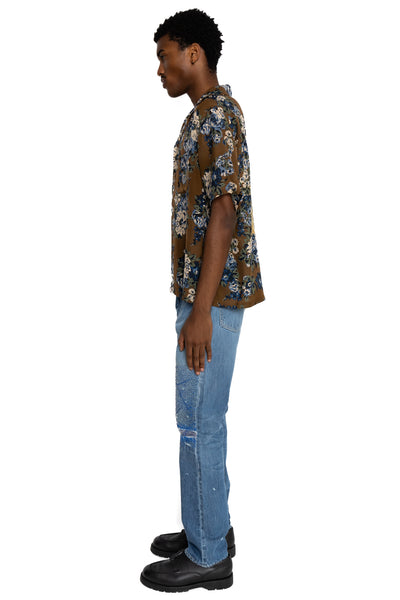 Silk Rayon CHAMPETRE MARIA WRANGLE Collar Aloha Shirt - Brown Khaki