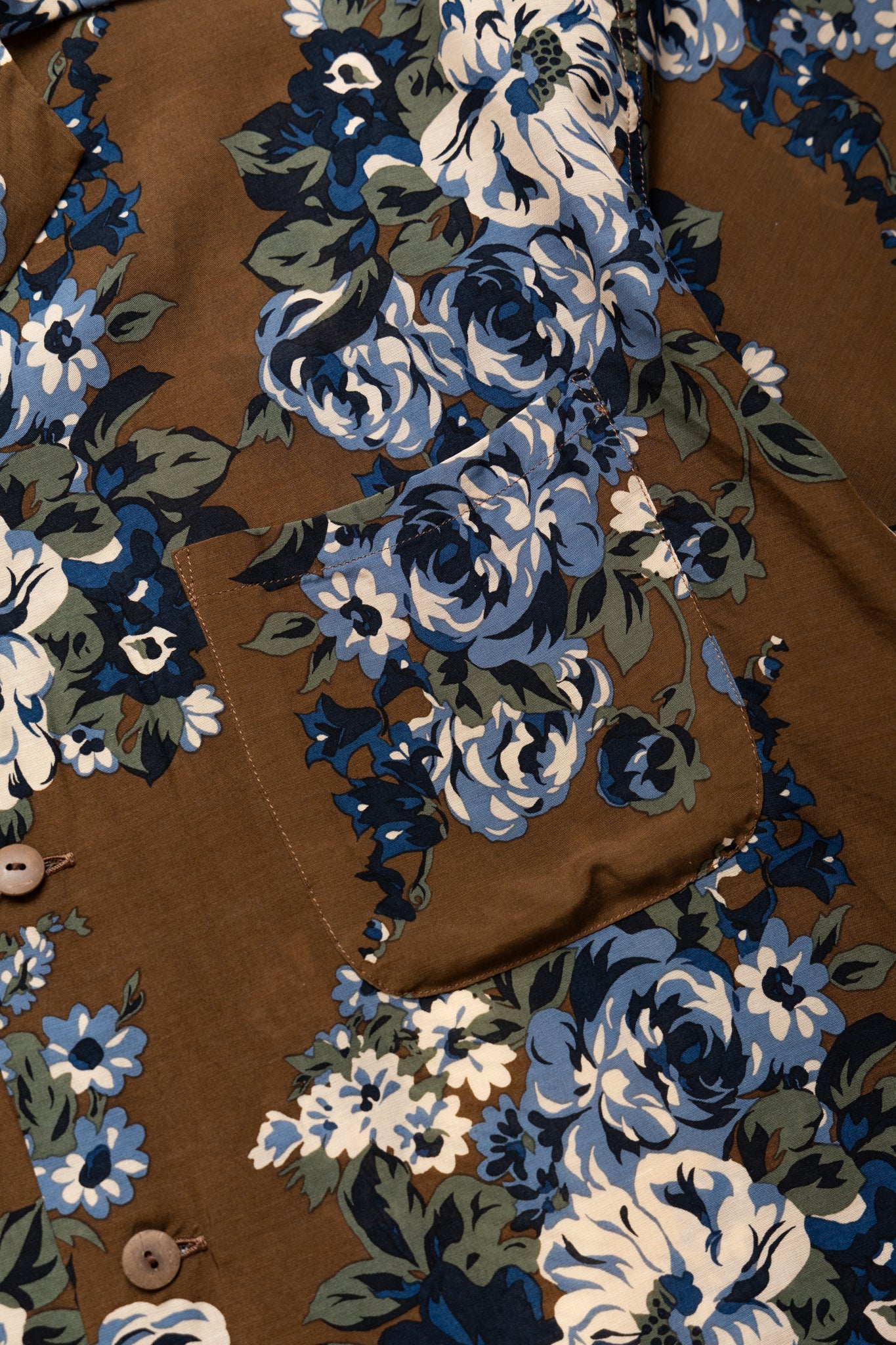 Silk Rayon CHAMPETRE MARIA WRANGLE Collar Aloha Shirt - Brown Khaki