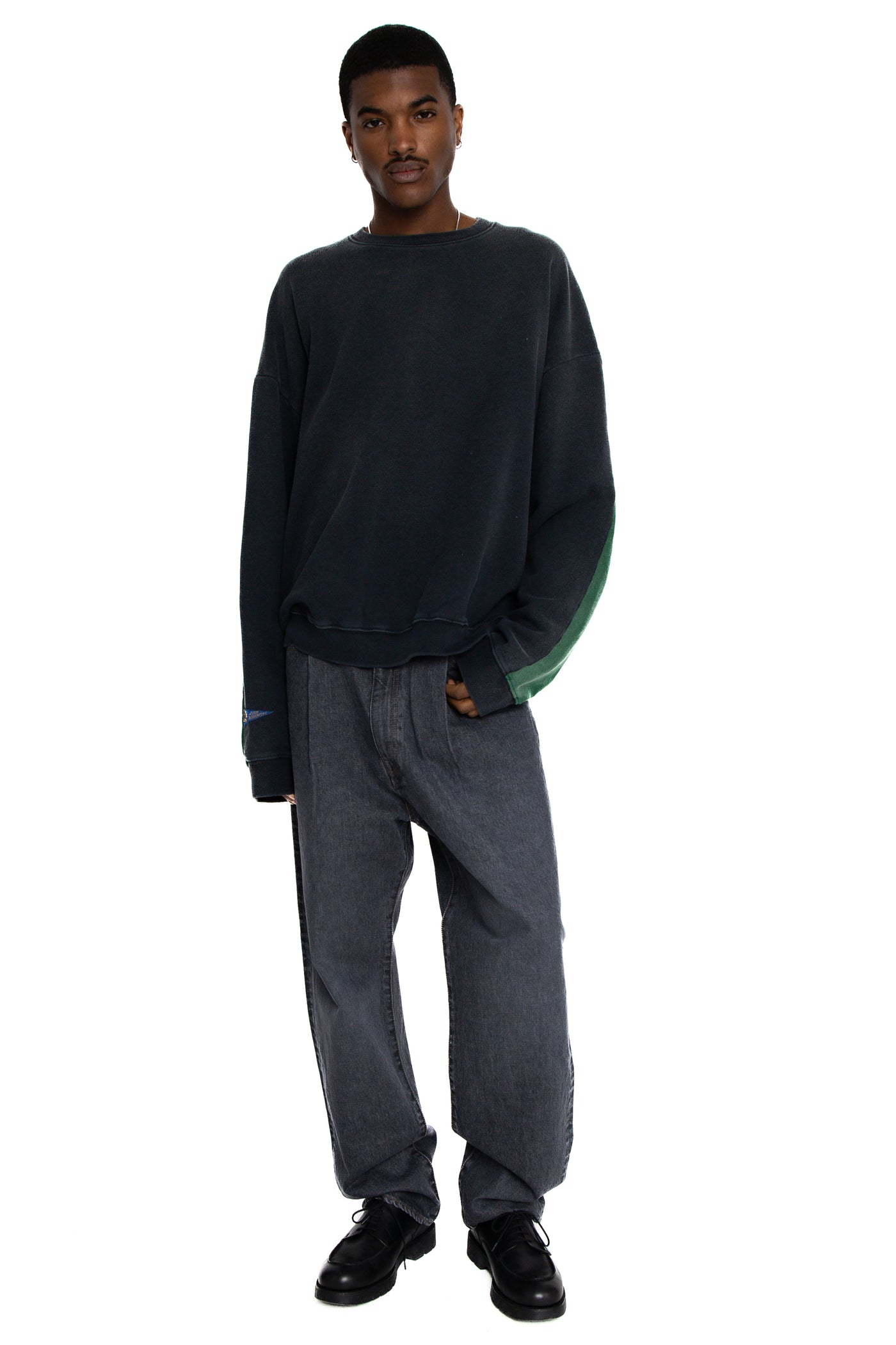 Fleece Knit 2TONES Remake BIG SWT (BONE) - Black x Green