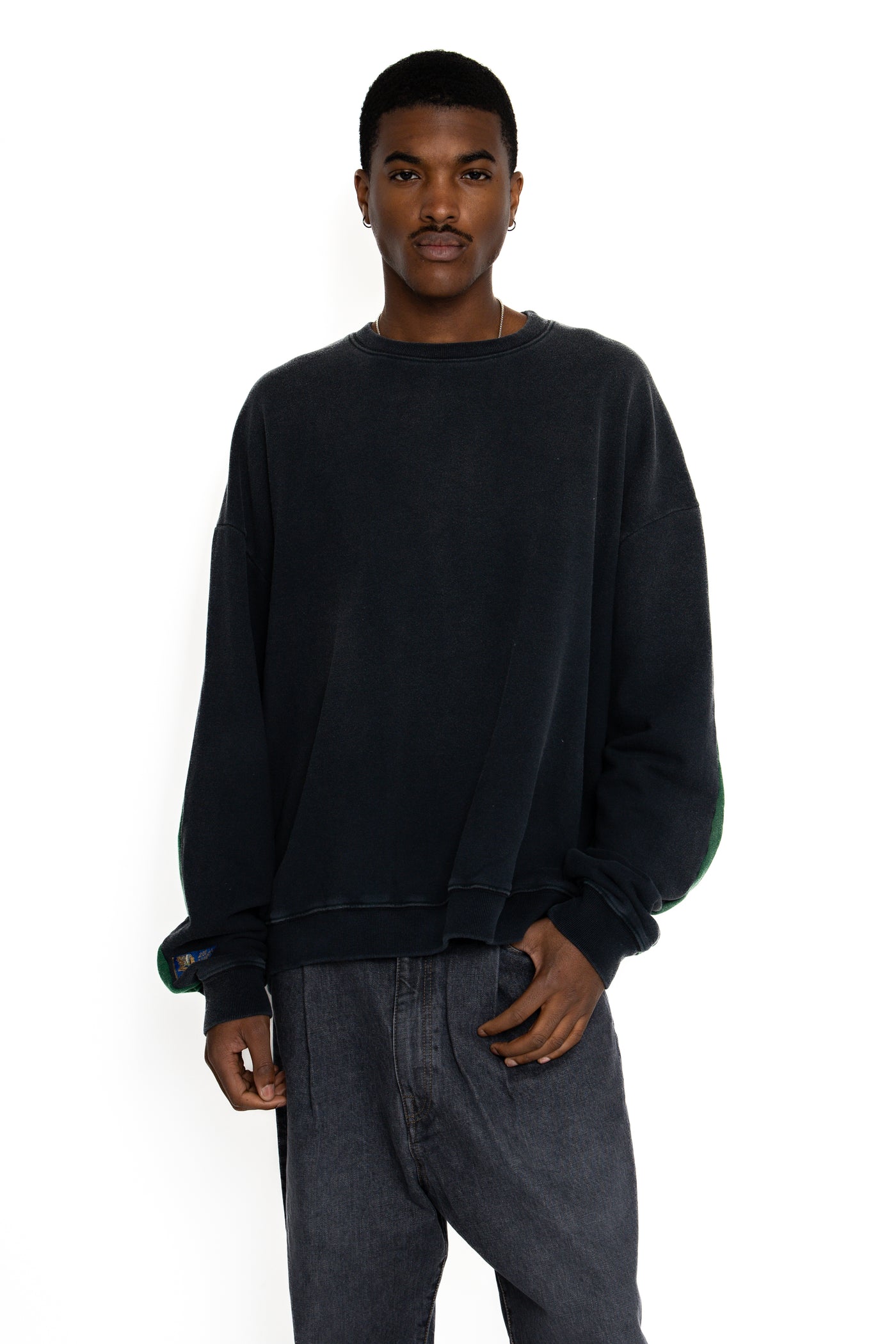 Fleece Knit 2TONES Remake BIG SWT (BONE) - Black x Green