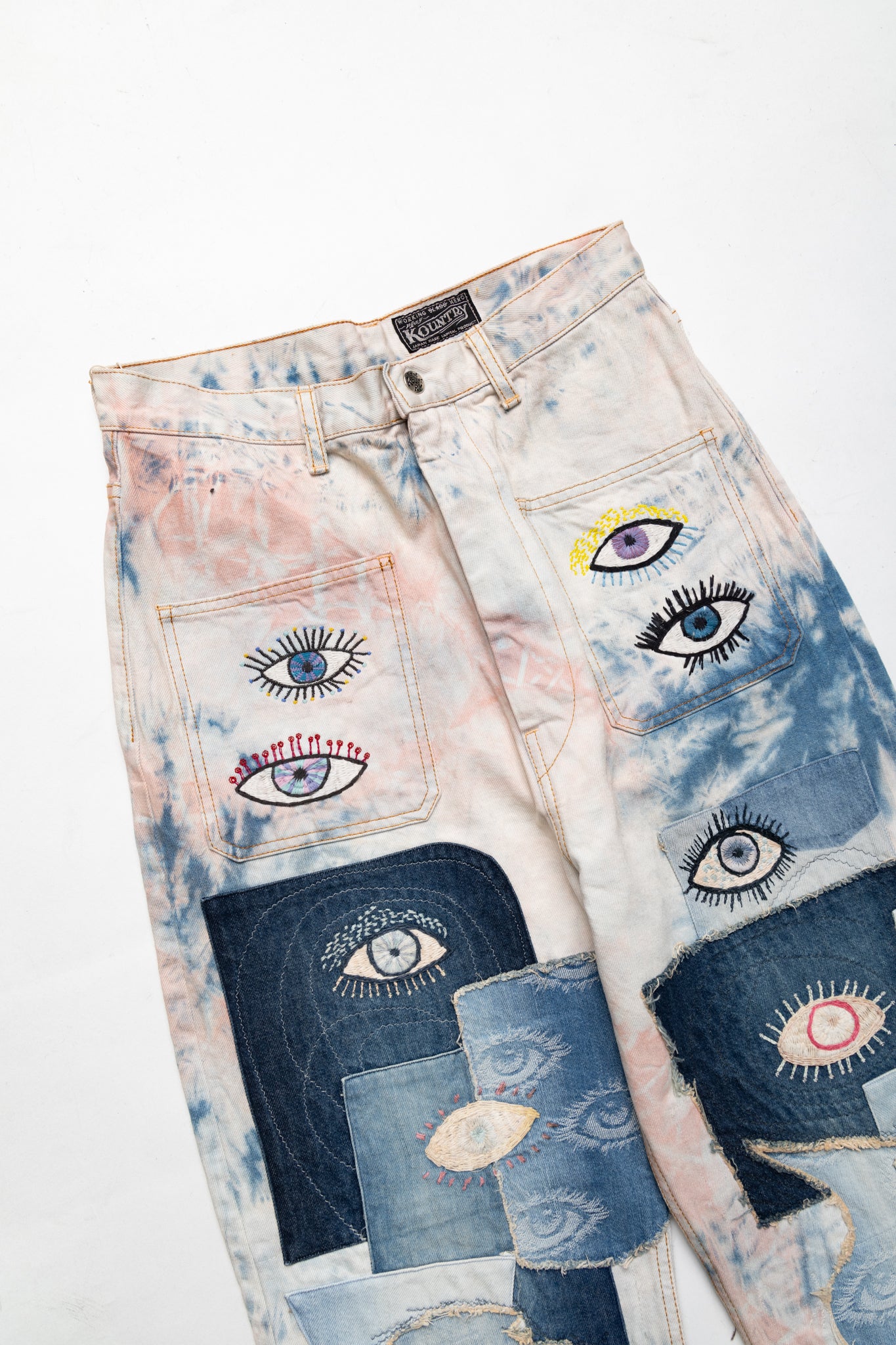 14oz Denim Tie-Dye Baggy Flare Pants (CRAZY DIXIE Remake) - Indigo x Pink