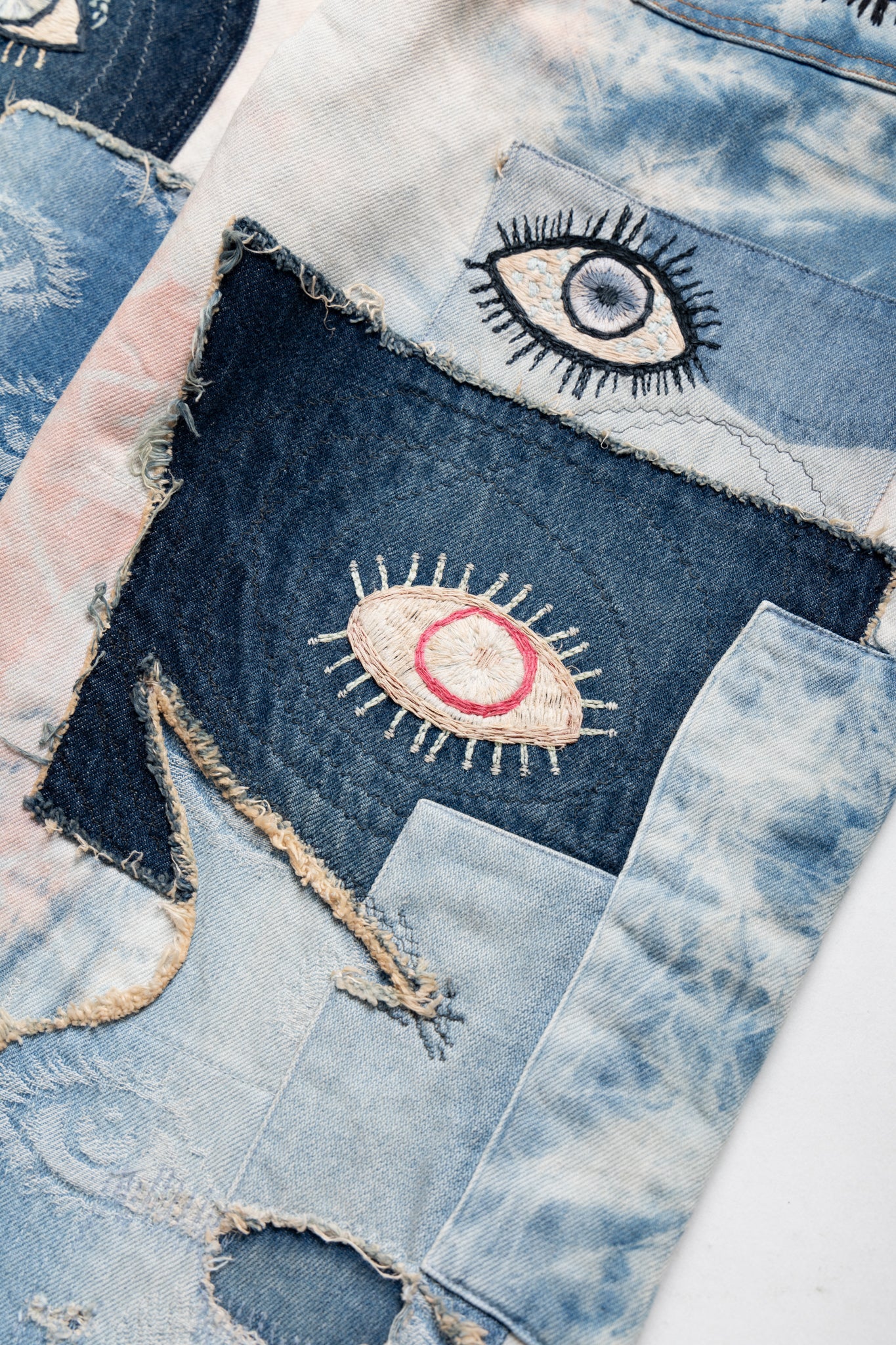 14oz Denim Tie-Dye Baggy Flare Pants (CRAZY DIXIE Remake) - Indigo x Pink