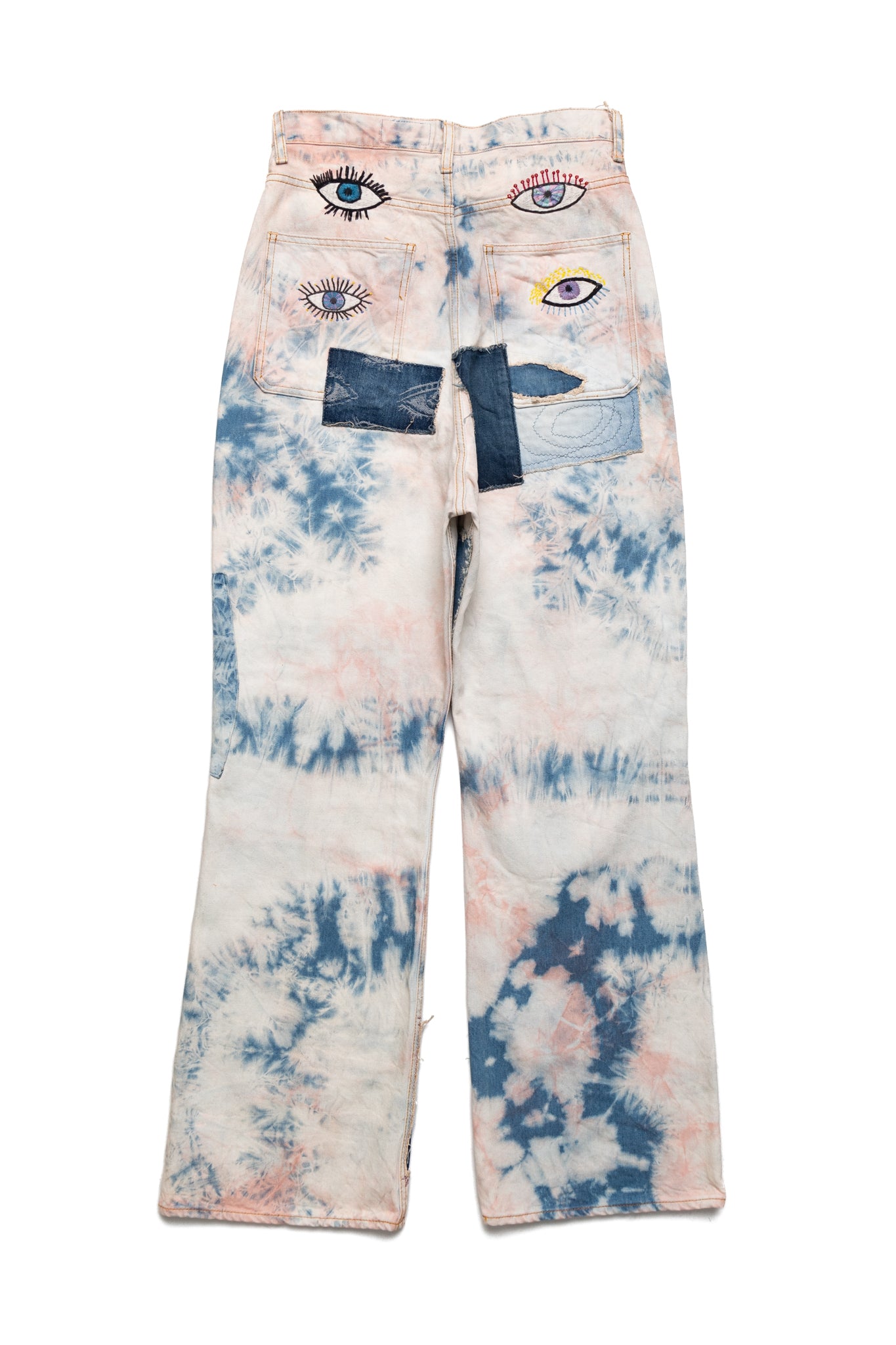 14oz Denim Tie-Dye Baggy Flare Pants (CRAZY DIXIE Remake) - Indigo x Pink