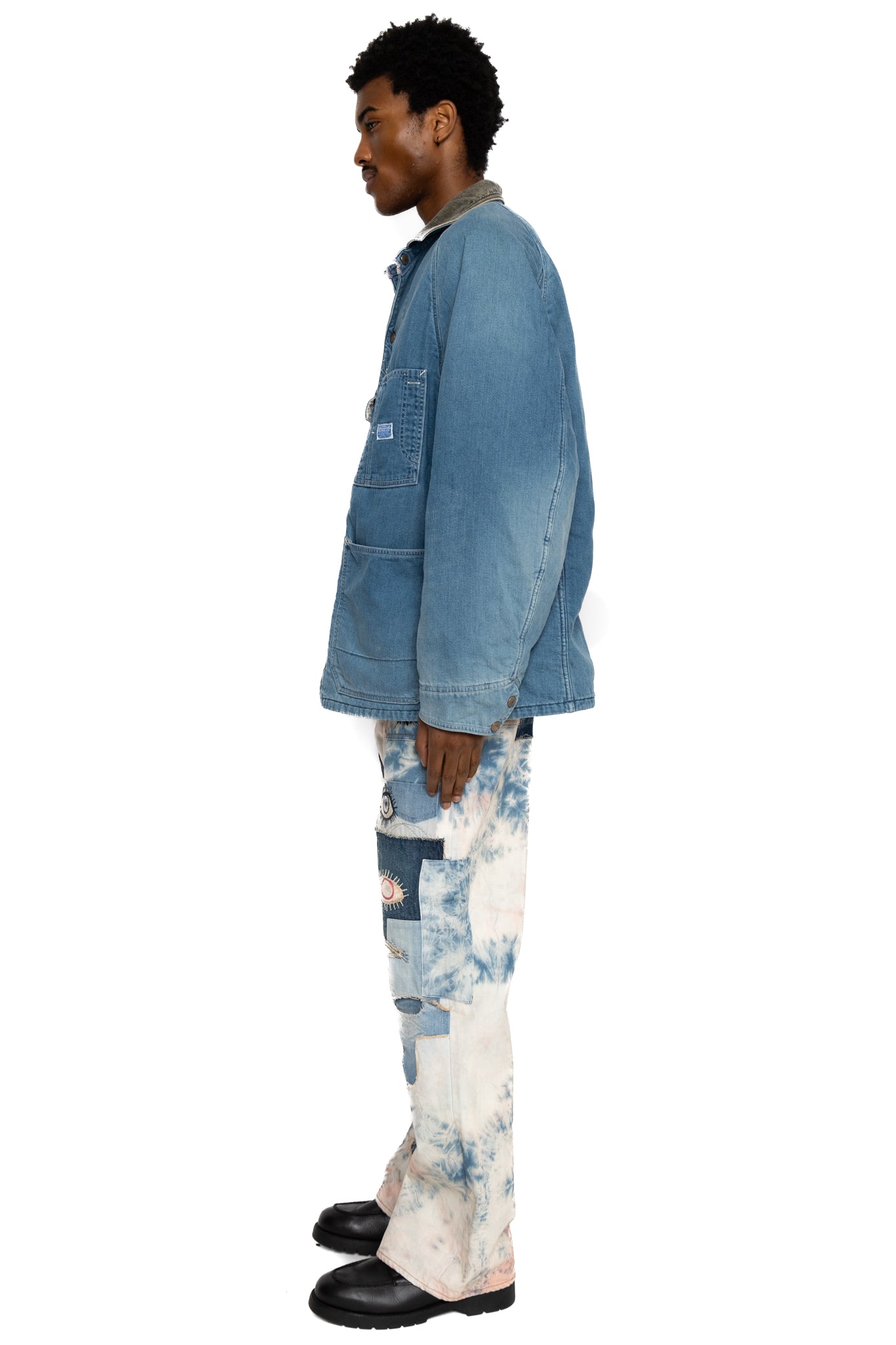 14oz Denim Tie-Dye Baggy Flare Pants (CRAZY DIXIE Remake) - Indigo x Pink