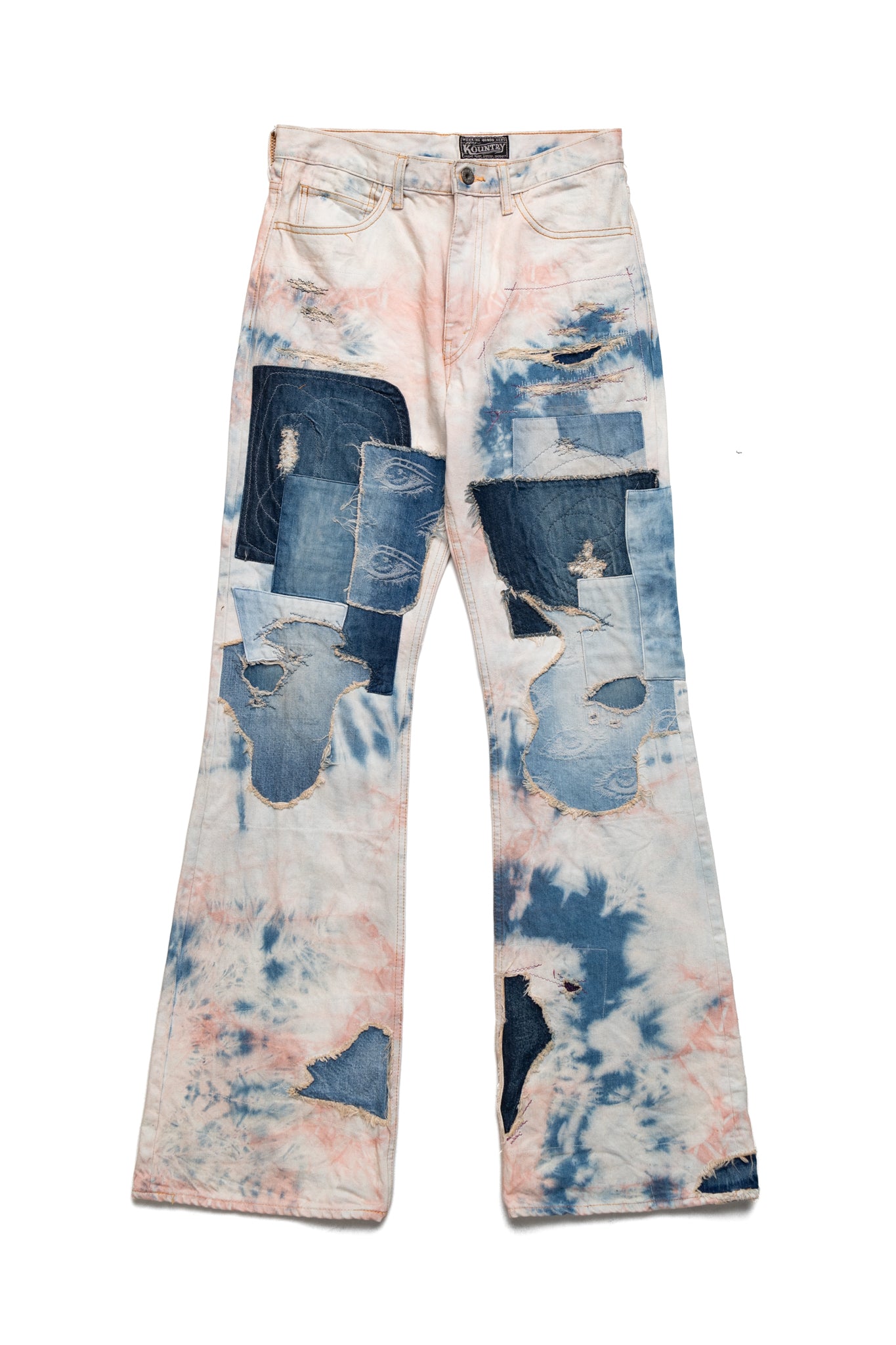 14oz Denim 5P Tie-Dye RAT Flare Pants (CRAZY DIXIE Remake) - Indigo x Pink