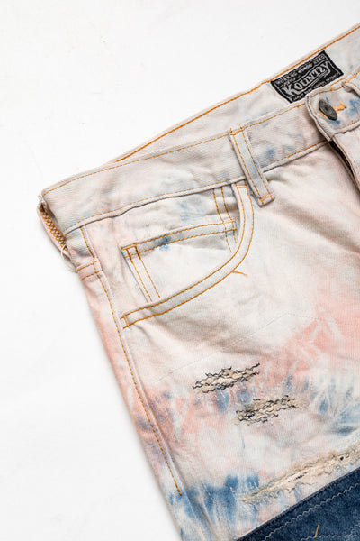 14oz Denim 5P Tie-Dye RAT Flare Pants (CRAZY DIXIE Remake) - Indigo x Pink