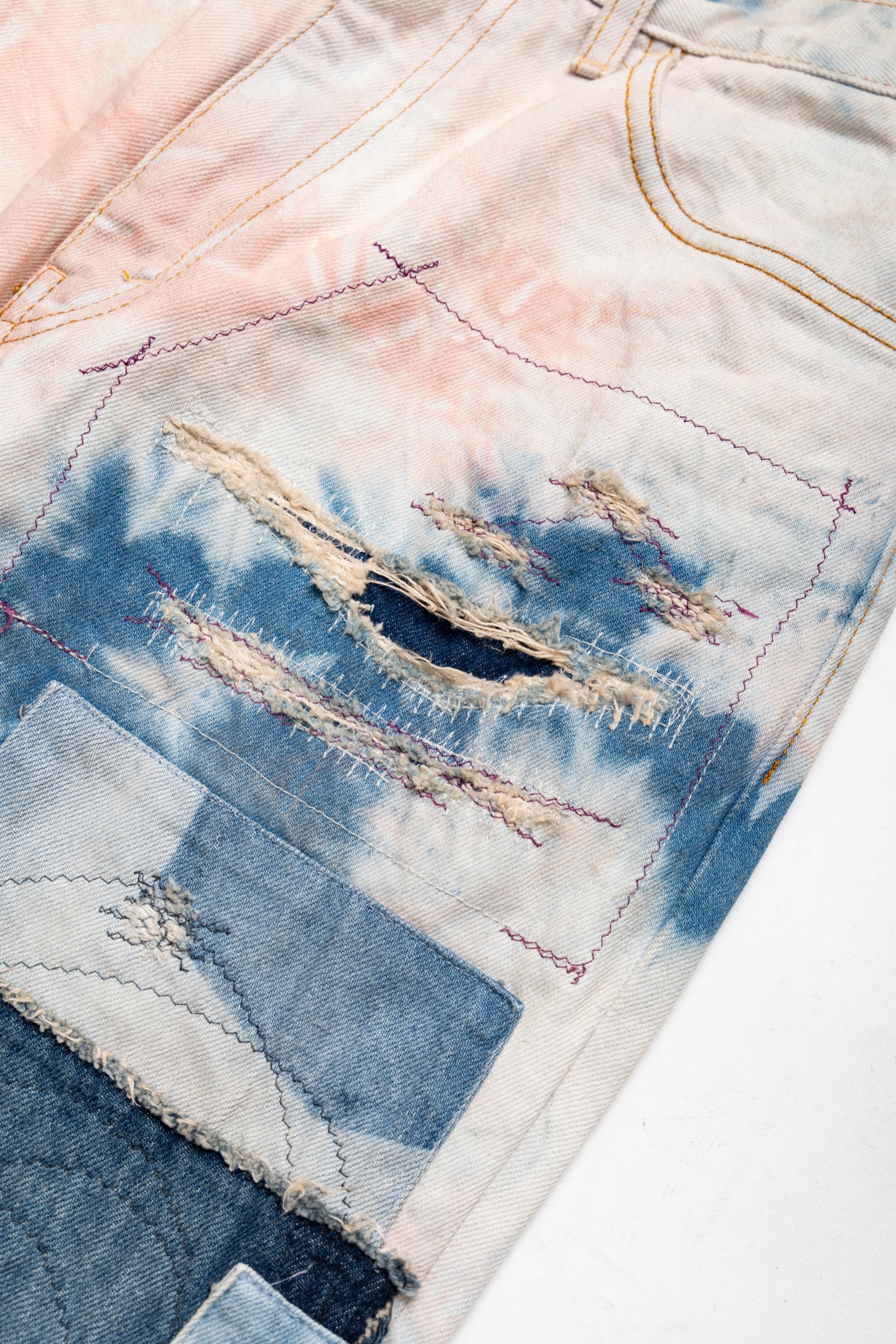 14oz Denim 5P Tie-Dye RAT Flare Pants (CRAZY DIXIE Remake) - Indigo x Pink