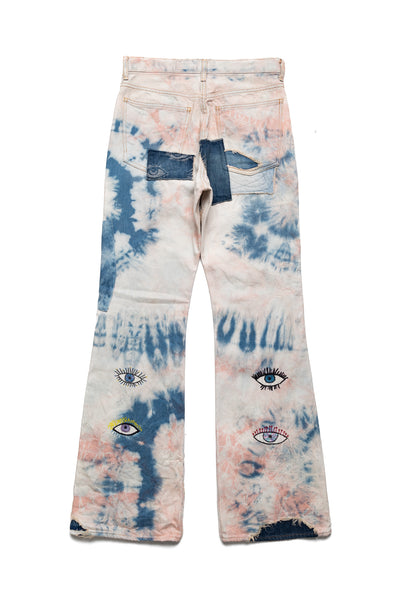 14oz Denim 5P Tie-Dye RAT Flare Pants (CRAZY DIXIE Remake) - Indigo x Pink