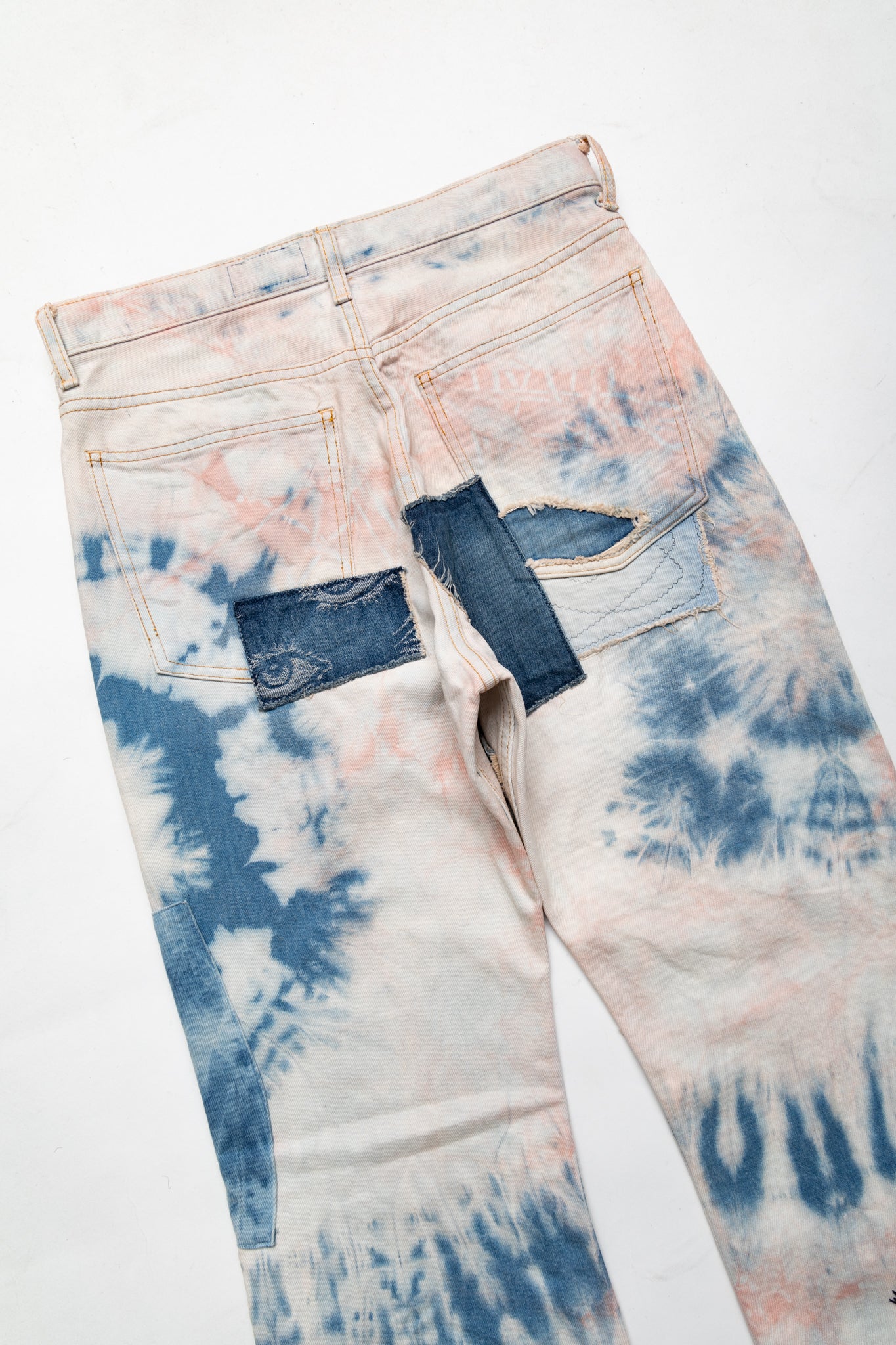 14oz Denim 5P Tie-Dye RAT Flare Pants (CRAZY DIXIE Remake) - Indigo x Pink