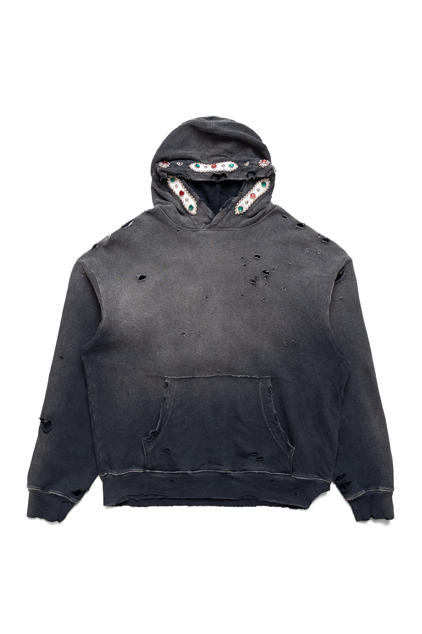 SWT Knit THRILLER Damaged Hoodie (STUDS) - Black