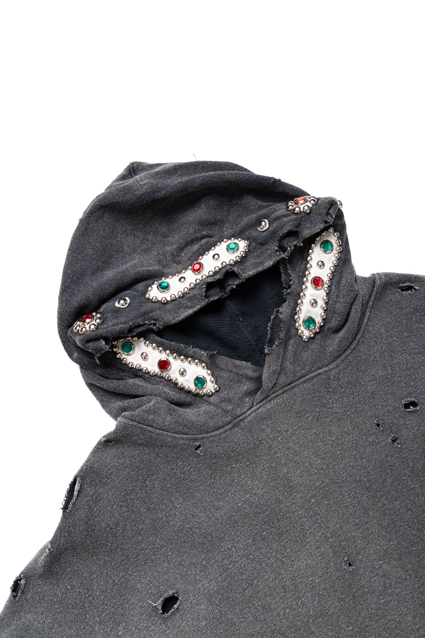 SWT Knit THRILLER Damaged Hoodie (STUDS) - Black