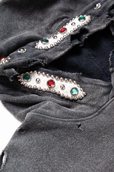 SWT Knit THRILLER Damaged Hoodie (STUDS) - Black