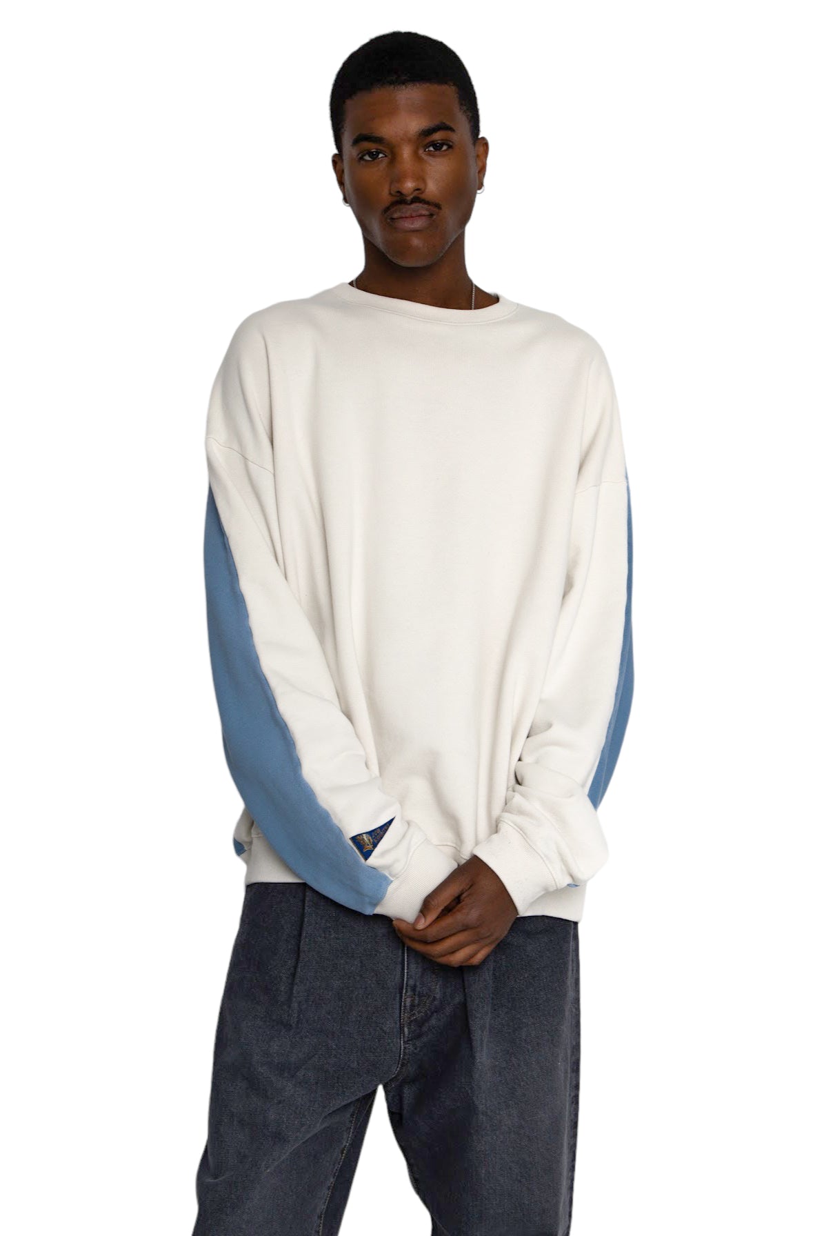 Fleece Knit 2TONES Remake BIG SWT (BONE) - Ecru x Sax