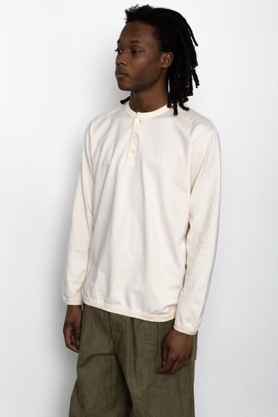 Flat Seam Heavy Weight Henley Long T Shirt - Ecru