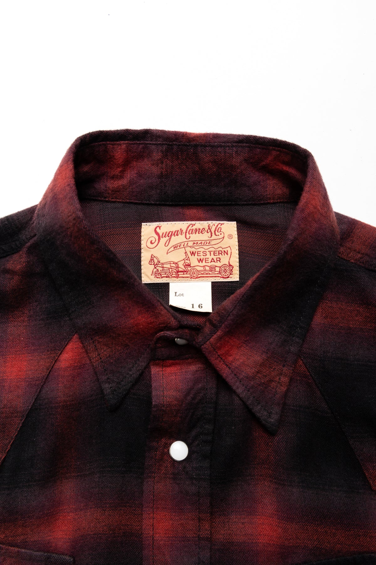 Sugar Cane Cotton Rayon Ombre Check Western Shirt - Red